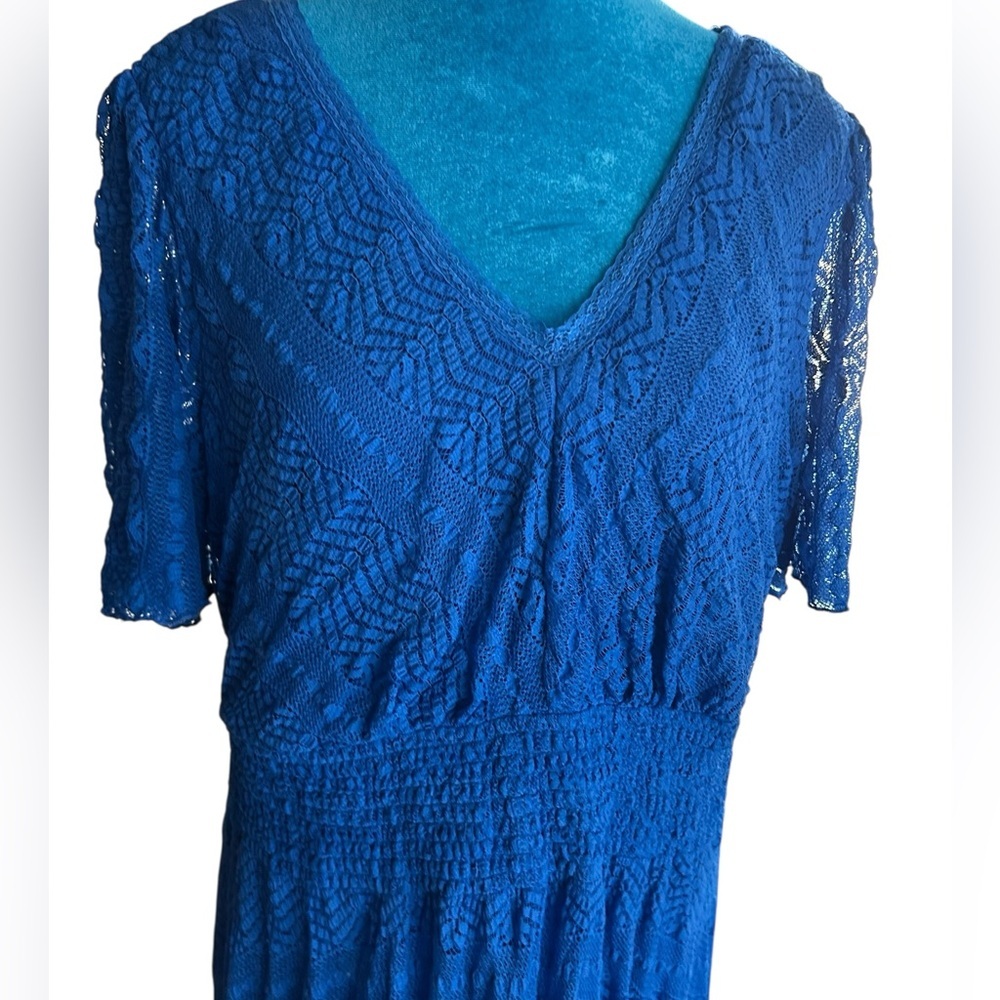 Blue Lace Overlay midi Dress By Rabbit Rabbit Rabbit Designs SZ 18 - Picture 3 of 7